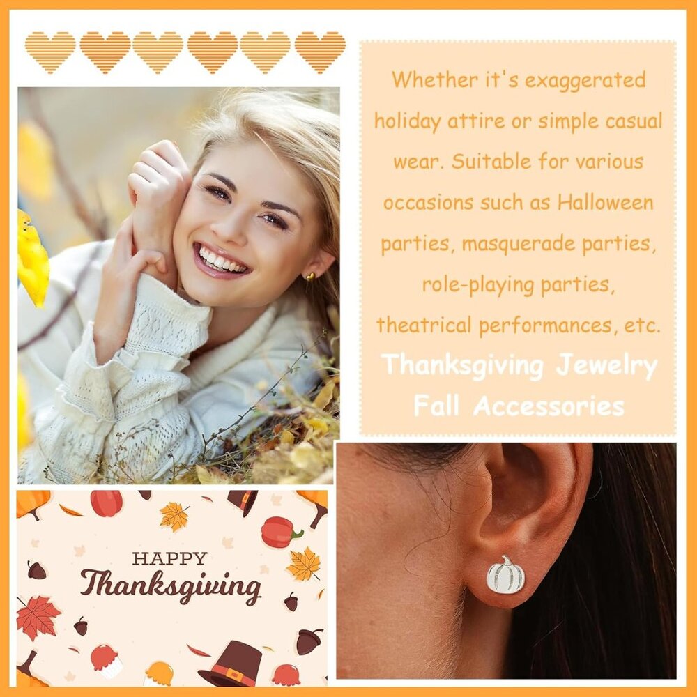 Pumpkin Jewelry Set for Women Silver Gold Pumpkin Necklace Stud Earrings Autumn - Picture 2 of 7